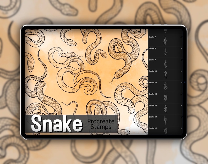 Jeu d'estampes Snake Procreate 1 25 tampons pinceaux Serpent Serpent Illustrations Dessins de tatouage Pack de pinceaux numériques Procreate image 1