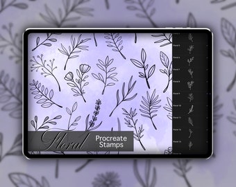フローラル Procreate スタンプ セット 1 - 30 フローラル リーフ フラワー スプリッジ ブラシ スタンプ | イラスト | タトゥー デザイン | Procreate デジタル ブラシ パック