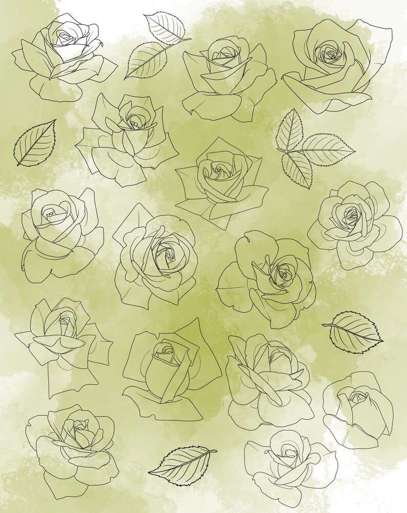 Rose Procreate Stamp Set 1 - 35 Roses & Leaves, Flower Brush Stamps ...