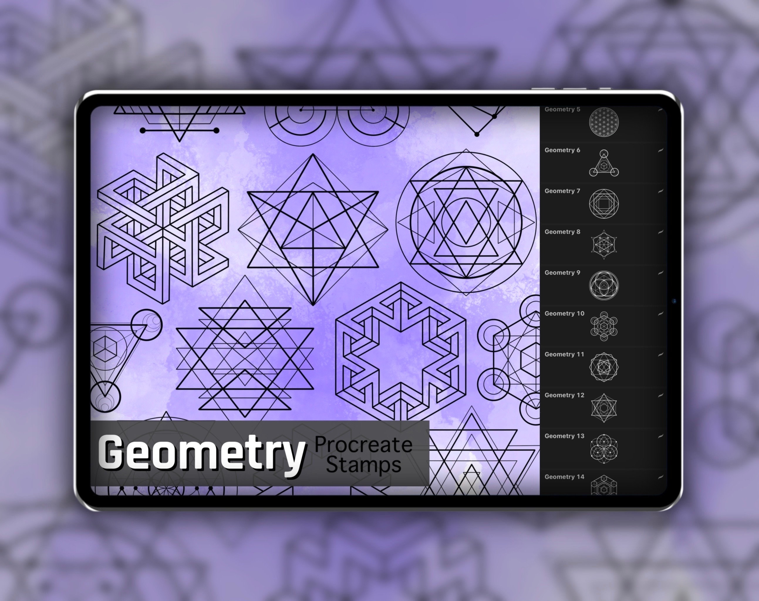 Geometry Procreate Stamp Set 1 — 25 Sacred Geometric Ornamental Brush Stamps for Tattoo, Illustration & Digital Art