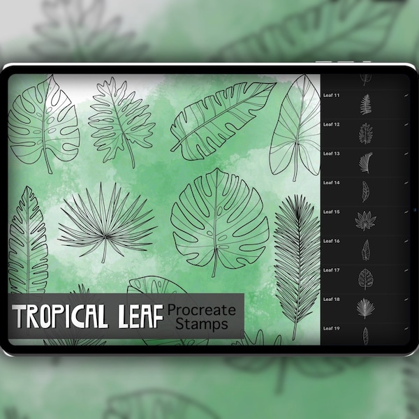 Tropisches Blatt Procreate Stempel Set 1 - 25 Tropische Blätter, Farne Pinselstempel | Illustrationen | Tattoo Designs | Procreate Digital Brush Pack