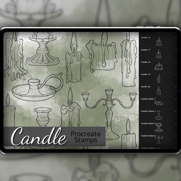 Candle Procreate Stamp Set 1 - 30 Candlestick & Holder Brush Stamps | Illustrations | Tattoo Designs | Procreate Digital Brush Pack