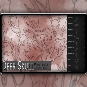 Deer Skull Procreate Stamp Set 1 - 20 Deer Skull & Antler Brush Stamps | Illustrations | Tattoo Designs | Procreate Digital Brush Pack