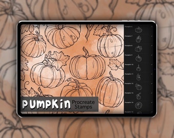 Pumpkin Procreate Stamp Set 1 - 20 Autumn Pumpkin Brush Stamps | Illustrations | Tattoo Designs | Digital Brush Pack | Autumn Halloween Set