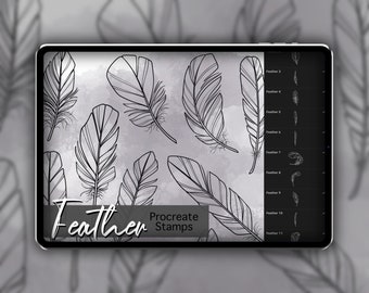 Set di timbri Feather Procreate 1 - 25 Timbri pennello piume di uccelli / Illustrazioni / Disegni di tatuaggi / Pacchetto pennelli digitali Procreate