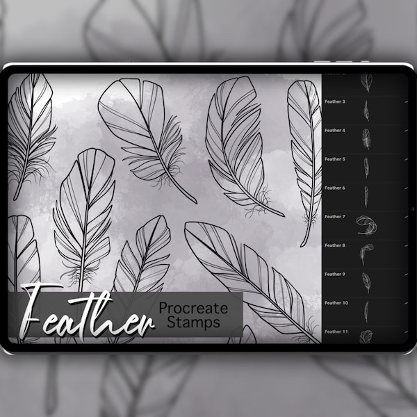 Feather Procreate Stamp Set 1 - 25 Bird Feathers Brush Stamps | Illustrations | Tattoo Designs | Procreate Digital Brush Pack