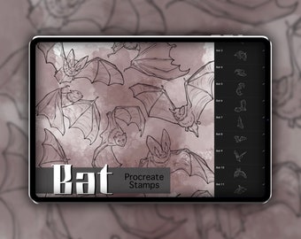 Bat Procreate Stamp Set 1 - 20 Bat Wing Mammal Brush Stamps | Illustrations | Tattoo Designs | Digital Brush Pack | Halloween