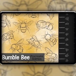 Bumble Bee Procreate Stamp Set 1 - 15 Bumble Bee, Honey Bee, Bug Brush Stamps | Illustrations | Tattoo Designs | Procreate Digital Brush Set