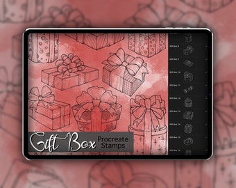 Gift Box Procreate Stamp Set 1 - 20 Christmas Present Brush Stamps | Christmas & Winter | Tattoo Designs | Procreate Digital Brush Pack