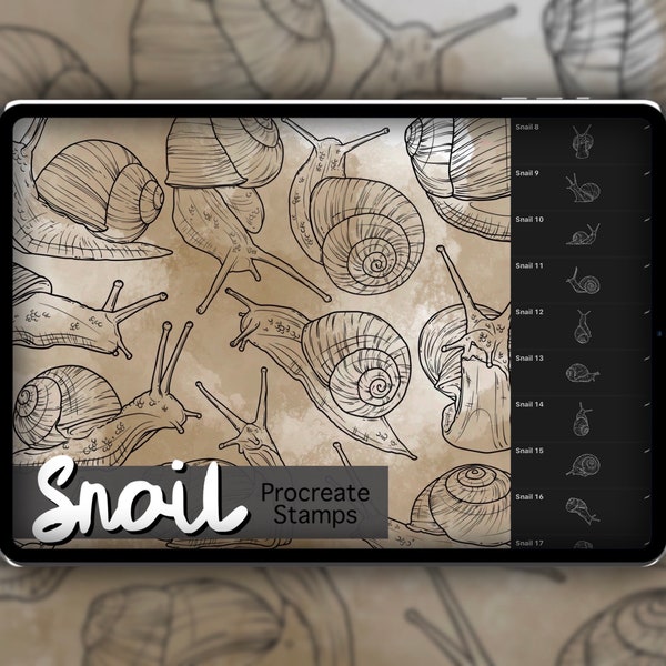 Snail Procreate Stamp Set 1 - 25 Timbres de brosse à insectes d’escargot | Illustrations | Dessins de tatouage | Procréer un pack de pinceaux numériques