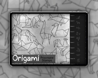 Origami Procreate Stamp Set 1 - 30 Tampons Origami Paper Art Brush | Illustrations | Dessins de tatouage | Pack de pinceaux numériques | Illustration