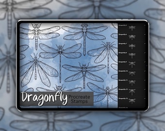 Dragonfly Procreate Stamp Set 1 - 25 Dragonfly Bug Insect Brush Francobolli / Illustrazioni / Disegni del tatuaggio / Digital Brush Pack
