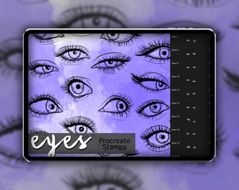 Eyes Procreate Stamp Set 1 - 25 Caratteristiche facciali degli occhi Timbri a pennello / Illustrazioni / Disegni di tatuaggi / Pacchetto pennelli digitali