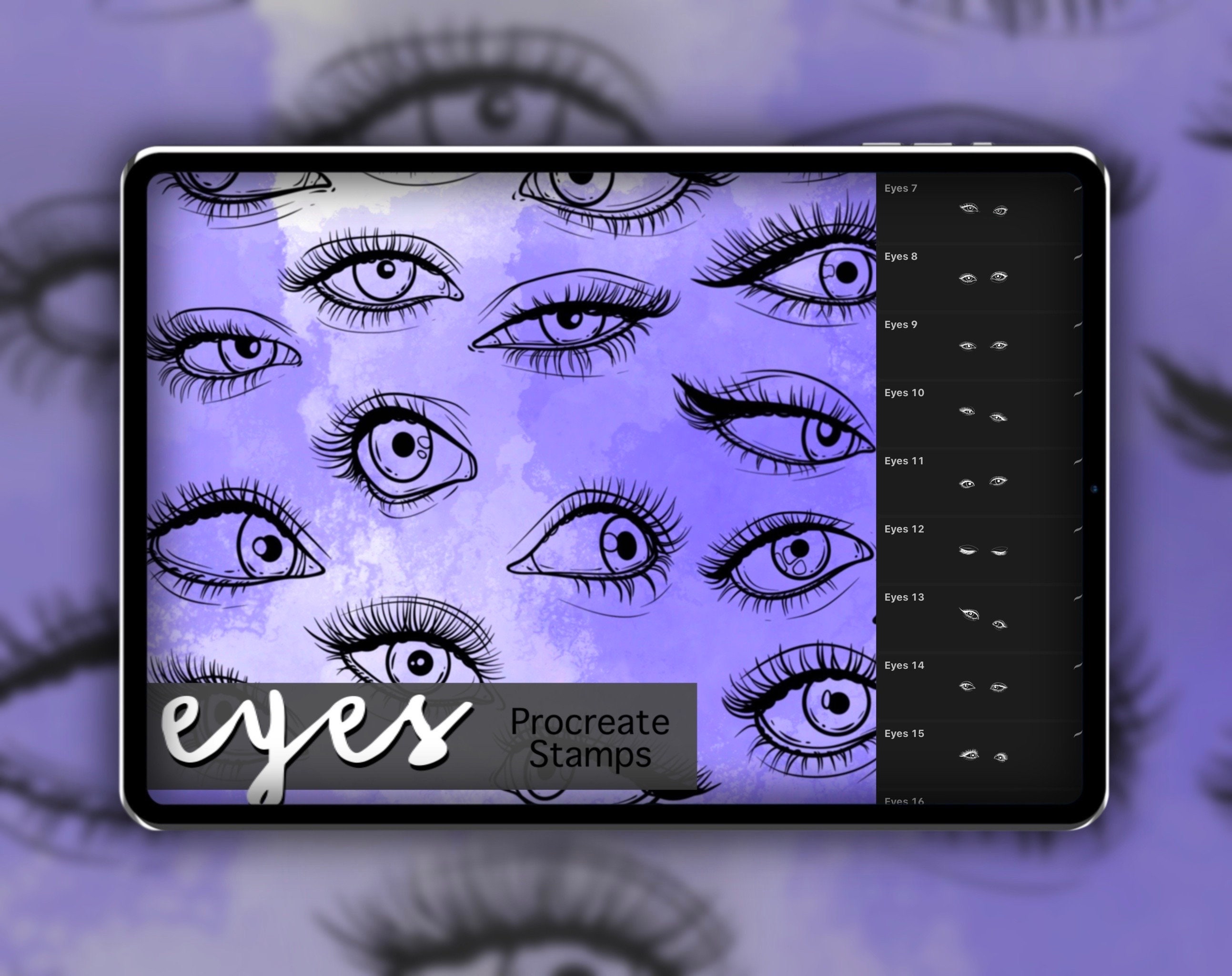 Eyes Procreate Stamp Set 1 – 25 Eye Pair Brush Stamps for Illustrations, Tattoos & Digital Art