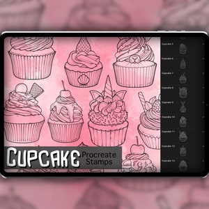 Cupcake Procreate Stamp Set 1 - 15 Cute Cupcake Cake Brush Stamps | Illustrations | Tattoo Designs | Procreate Digital Brush Pack