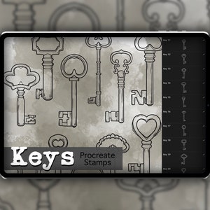 Key Procreate Stamp Set 1 - 25 Ornate Vintage Antique Keys Brush Stamps | Illustrations | Tattoo Designs | Procreate Digital Brush Pack