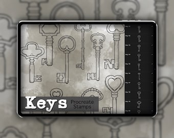 Key Procreate Stamp Set 1 - 25 Ornate Vintage Antique Keys Brush Stamps | Illustrations | Tattoo Designs | Procreate Digital Brush Pack