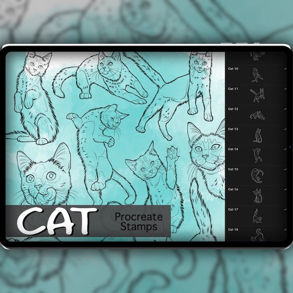 Cat Procreate Stamp Set 1 - 25 Feline Cats Kittens Animal Brush Stamps | Illustrations | Tattoo Designs | Digital Art | Pets