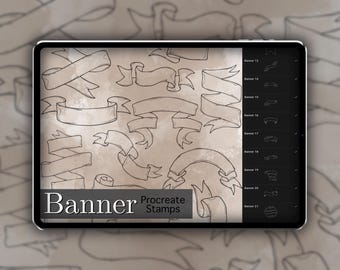 Set di timbri Banner Procreate 1 - 30 timbri decorativi per banner e scroll / Illustrazioni / Disegni per tatuaggi / Pennelli digitali Procreate
