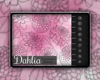 Dahlia Procreate Stamp Set 1 - 25 Dahlia Flower Brush Stamps / Illustrazioni / Disegni di tatuaggi / Procreate Digital Brush Pack