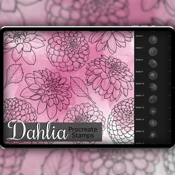 Dahlia Procreate Stamp Set 1 - 25 Dahlia Flower Brush Stamps | Illustrations | Tattoo Designs | Procreate Digital Brush Pack