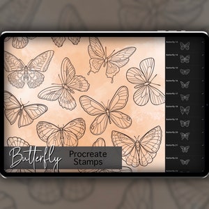 Butterfly Procreate Stamp Set 1 25 Timbres de brosse à insectes papillon Illustrations Dessins de tatouage Procréer un pack de pinceaux numériques image 1