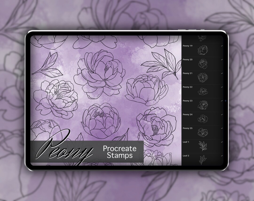 Peony Procreate Stamp Set 1 - 35 Peonies & Leaves, Flower Brush Stamps ...
