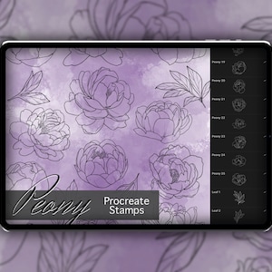 Peony Procreate Stamp Set 1 - 35 Peonies & Leaves, Flower Brush Stamps | Illustrations | Tattoo Designs | Procreate Digital Brush Pack