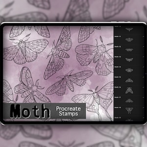 Moth Procreate Stamp Set 1 - 25 Timbres de brosse à insectes papillons de nuit | Illustrations | Dessins de tatouage | Procréer un pack de pinceaux numériques