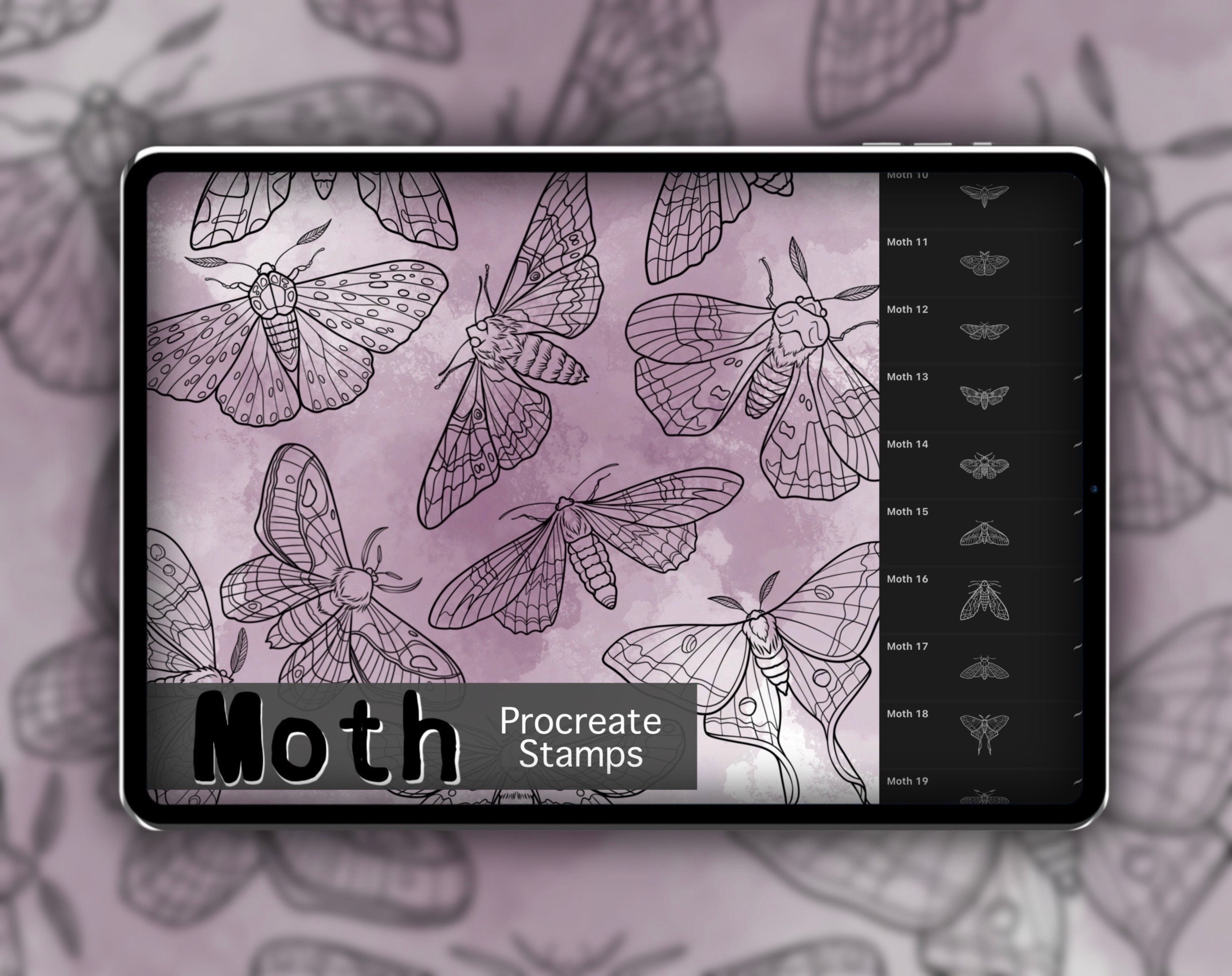 Moth Procreate Stamp Set 1 – 25 sellos pincel de polillas e insectos para tatuaje en Procreate