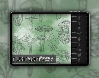Set di timbri Mushroom Procreate 1 - 25 timbri a pennello Funghi Funghi Natura / Illustrazioni / Disegni per tatuaggi / Pacchetto di pennelli digitali Procreate
