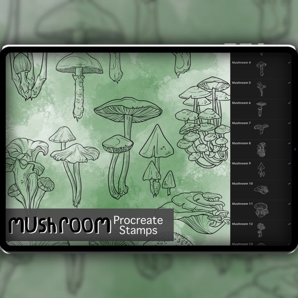 Mushroom Procreate Stamp Set 1 - 25 Fungi Mushroom Nature Brush Stamps | Illustrations | Tattoo Designs | Procreate Digital Brush Pack