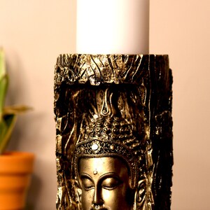 Buddha Face Candle Holder | Meditation Decor | Zen Home Accent | Antique Brass Look | Yoga Room Candle Stand | Buddha Tealight Holder