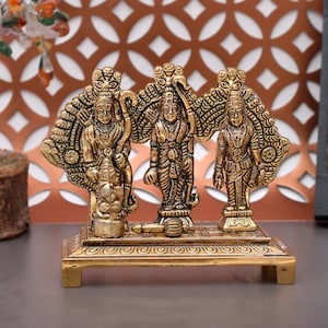 Ídolo Ram Darbar de latão – Ram Lakshman Sita Hanuman Murti – Decoração de templo hindu – Presente espiritual – Estátua de Mandir