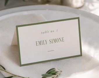 Place Card Template Wedding Old Money, Guest Name Quiet Luxury, Formal Table Seating, Printable Folded, Olive Green, INSTANT DOWNLOAD, WED54