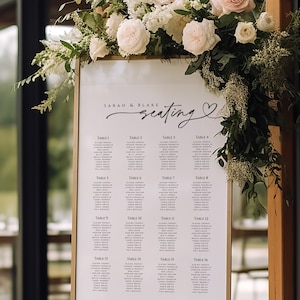 Wedding Seating Chart 16 Tables, Editable Table Number Seat Plan, Printable Sign Board, 24x36, 20x30, 18x24, INSTANT DOWNLOAD, White, WED04