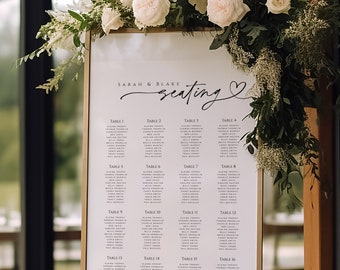Wedding Seating Chart 16 Tables, Editable Table Number Seat Plan, Printable Sign Board, 24x36, 20x30, 18x24, INSTANT DOWNLOAD, White, WED04
