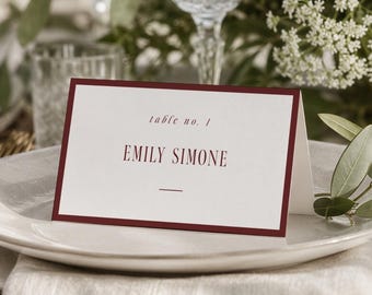 Place Card Template Wedding Old Money, Guest Name Quiet Luxury, Formal Table Seating, Printable Folded, Burgundy, INSTANT DOWNLOAD, WED53