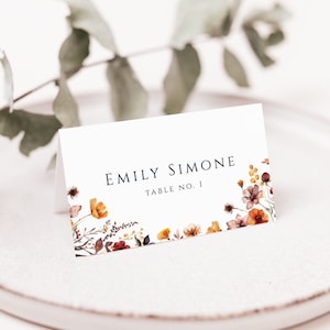 Nom marque-place Fleurs sauvages, cartes de table d'invités pour mariage, modèle floral rustique d'automne, shower de mariage bohème imprimable, TÉLÉCHARGEMENT IMMÉDIAT, MER11