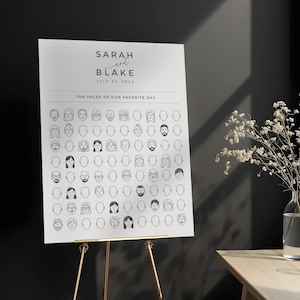 Libro degli ospiti per matrimonio con volti, libro degli ospiti alternativo con disegno dei volti, modello di ricordo con firma degli ospiti, scarabocchio, download immediato, WED08