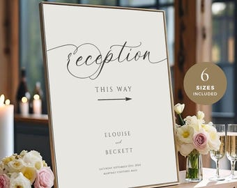 Reception This Way Sign, Wedding  Cocktail Hour, Welcome Party Poster Template, Editable Arrow Direction Signage, INSTANT DOWNLOAD, WED35