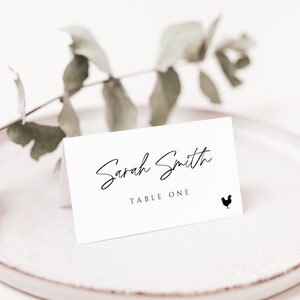 Tarjetas de nombre y lugar con opción de comida, plantilla de asientos de boda imprimible, icono de cena editable plano plegado mínimo, DESCARGA INSTANTÁNEA, WED04