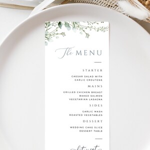 Menú de boda Baby Breath, lugar de vegetación imprimible, cena de recepción, plantilla rústica azul polvorienta, DESCARGA INSTANTÁNEA, MIÉ12