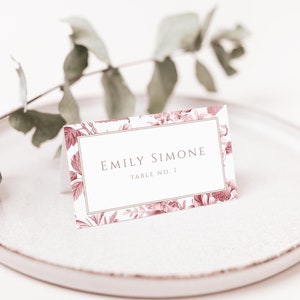Tarjeta de lugar de Toile, plantilla de nombre de invitado en rosa empolvado, asientos de mesa de boda en chinoiserie rosa, imprimible doblado plano, DESCARGA INSTANTÁNEA, MIÉRCOLES 13