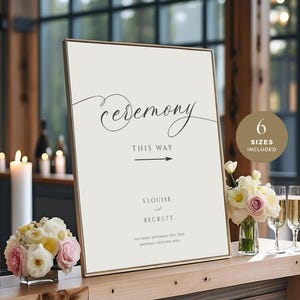 Ceremony This Way Sign, Minimal Wedding Reception Party, Welcome Poster Template, Editable Arrow Direction Signage, INSTANT DOWNLOAD, WED35
