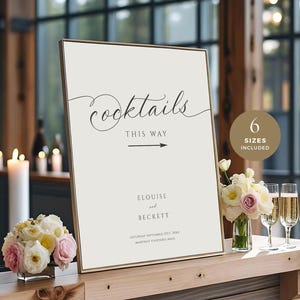 Cocktail Hour This Way Sign, Wedding Reception Party Welcome Poster Template, Editable Arrow Direction Signage, INSTANT DOWNLOAD, WED35