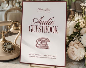 Old Money Audio Guestbook Sign, Wedding Guest Book Alternative Sign Template, Leave A Message, Burgundy, INSTANT DOWNLOAD, WED53