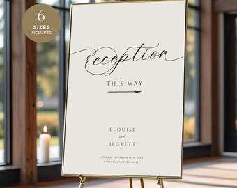 Reception This Way Sign, Wedding  Cocktail Hour, Welcome Party Poster Template, Editable Arrow Direction Signage, INSTANT DOWNLOAD, WED35