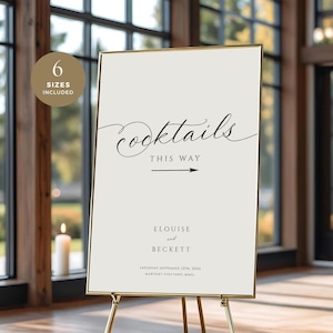 Cocktail Hour This Way Sign, Wedding Reception Sign, Welcome Poster Template, Editable Arrow Direction Signage, INSTANT DOWNLOAD, WED35