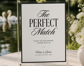 The Perfect Match Wedding Sign, Matchbox Guest Favor, Old Money Signage, Formal Black and White, Reception Template, INSTANT DOWNLOAD, WED55